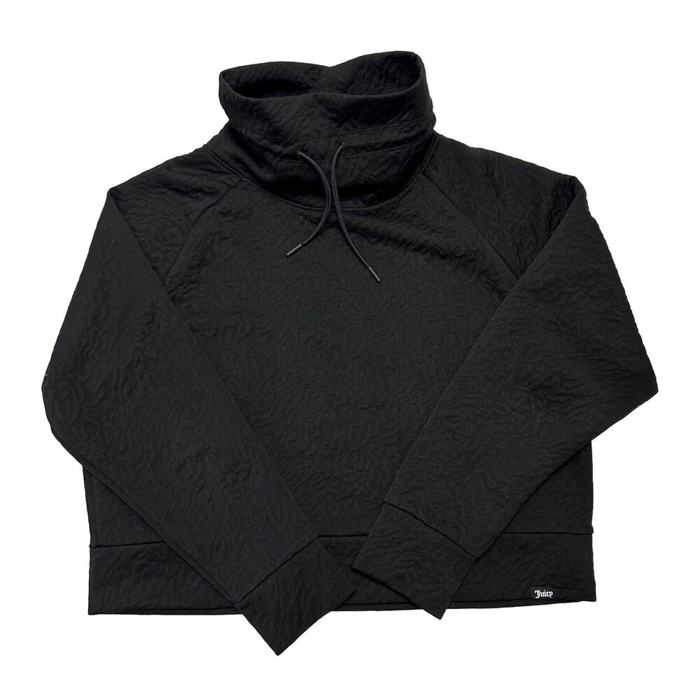Juicy Couture Sport Funnel Neck Pullover Womens Size L Black Textured Relaxed